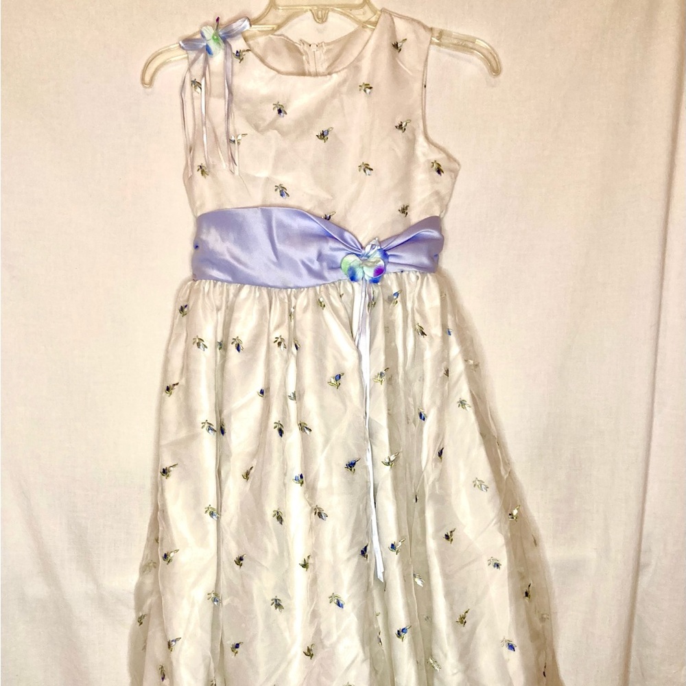 Girls Party Dress White with Lavender Flowers Sleeveless Size 10 Rare Editions